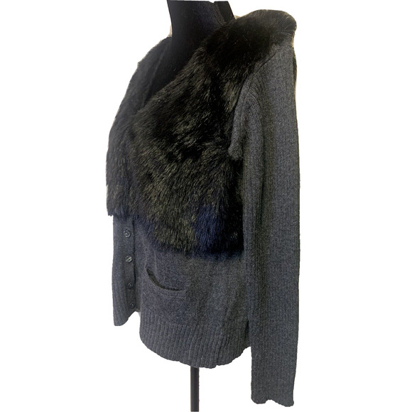 Simply Vera -Vera Wang Womens Sweater Extra-Large Grey Wool Faux Fur Cardigan - Picture 7 of 16